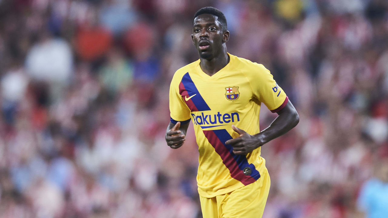 BILBAO, SPAIN - AUGUST 16: Ousmane Dembele of FC Barcelona looks on during the Liga match between Athletic Club and FC Barcelona at San Mames Stadium on August 16, 2019 in Bilbao, Spain.