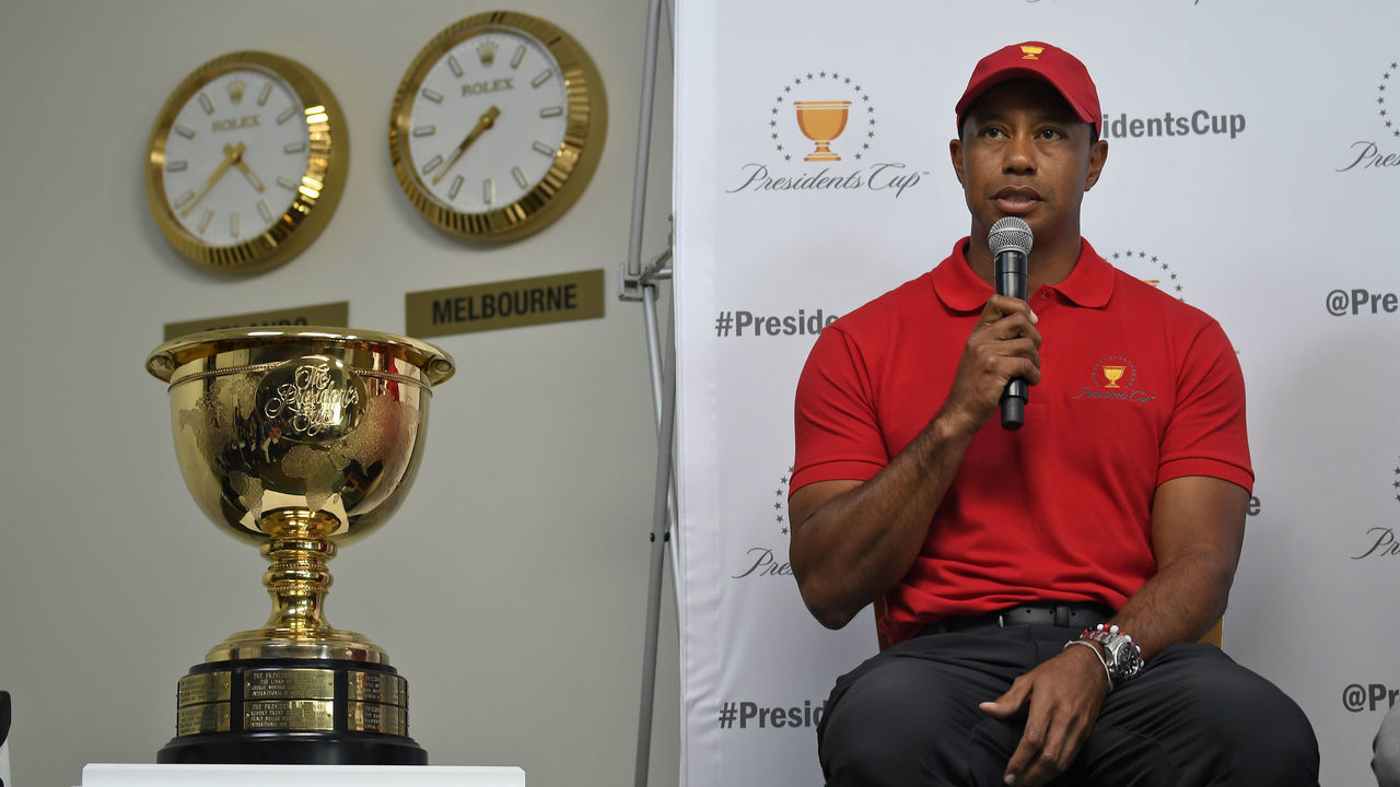ORLANDO, FL - MARCH 13: Tiger Woods is named captain for the United States team for the 2019 President's Cup in Melbourne, Australia prior to the Arnold Palmer Invitational presented by MasterCard at Bay Hill Club and Lodge on March 13, 2018 in Orlando, Florida.