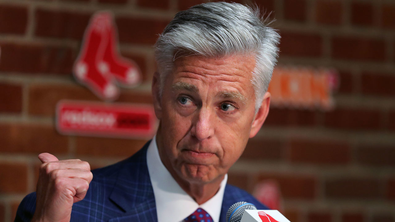 BOSTON - JULY 31: Boston Red Sox president of baseball operations Dave Dombrowski responds to a question about his decision not to acquire any new pitchers as he meets with the media before the game to take questions regarding the team's lack of a trade before the deadline expired. The Boston Red Sox host the Tampa Bay Rays in a regular season MLB baseball game at Fenway Park in Boston on July 31, 2019.