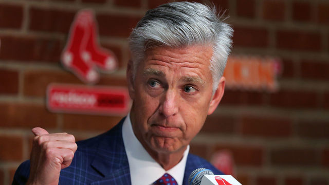 BOSTON - JULY 31: Boston Red Sox president of baseball operations Dave Dombrowski responds to a question about his decision not to acquire any new pitchers as he meets with the media before the game to take questions regarding the team's lack of a trade before the deadline expired. The Boston Red Sox host the Tampa Bay Rays in a regular season MLB baseball game at Fenway Park in Boston on July 31, 2019.