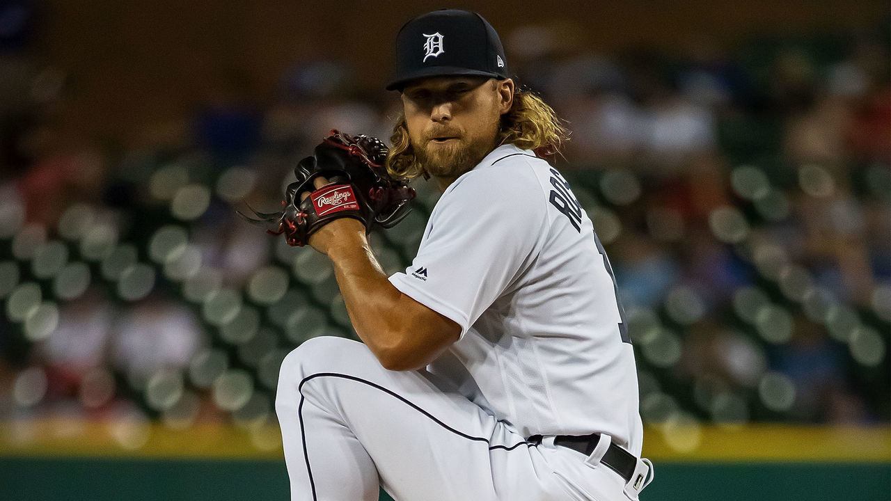 DETROIT, MI - JULY 20: Trevor Rosenthal #19 of the Detroit Tigers pitches in the eighth inning against the Toronto Blue Jays during a MLB game at Comerica Park on July 20, 2019 in Detroit, Michigan. Toronto defeated Detroit 7-5.
