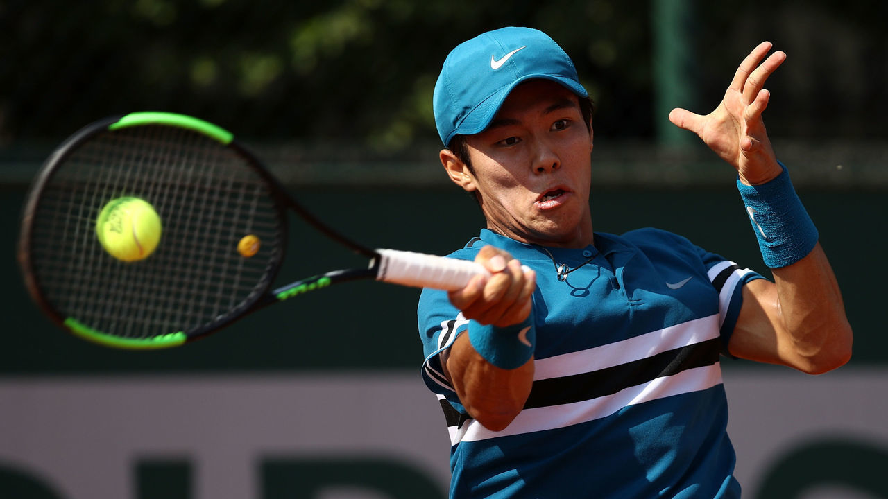 PARIS, FRANCE - MAY 25: Duckhee Lee of Korea plays a forehand during his third round menÕs qualifying singles match against Jaume Munar of Spain at Roland Garros on May 25, 2018 in Paris, France.