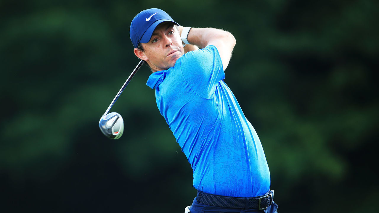 MEDINAH, ILLINOIS - AUGUST 16: Rory McIlroy of Northern Ireland plays his shot from the 18th tee during the second round of the BMW Championship at Medinah Country Club No. 3 on August 16, 2019 in Medinah, Illinois.