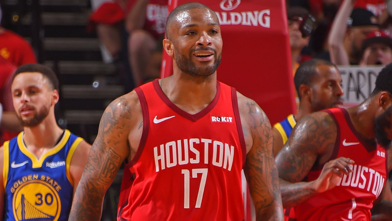 HOUSTON, TX - MAY 6: PJ Tucker #17 of the Houston Rockets smiles during a game against the Golden State Warriors during Game Four of the Western Conference Semifinals of the 2019 NBA Playoffs on May 6, 2019 at the Toyota Center in Houston, Texas. NOTE TO USER: User expressly acknowledges and agrees that, by downloading and/or using this photograph, user is consenting to the terms and conditions of the Getty Images License Agreement. Mandatory Copyright Notice: Copyright 2019 NBAE