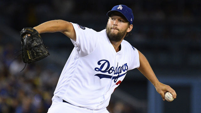 LOS ANGELES, CA - AUGUST 20: Los Angeles Dodgers pitcher Clayton Kershaw (22) throws a pitch during a MLB game between the Toronto Blue Jays and the Los Angeles Dodgers on August 20, 2019 at Dodger Stadium in Los Angeles, CA.