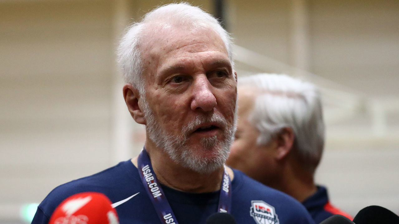 MELBOURNE, AUSTRALIA - AUGUST 21: Gregg Popovich the Head Coach of the USA National Team speaks to media during a Team USA United States of America National Basketball team training session at Melbourne Sports and Aquatic Centre on August 21, 2019 in Melbourne, Australia.