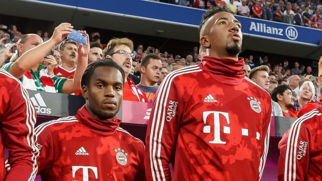 MUNICH, GERMANY - AUGUST 16: Lucas Hernandez of FC Bayern Muenchen, Renato Sanches of FC Bayern Muenchen, Jerome Boateng of FC Bayern Muenchen, Paul Will of FC Bayern Muenchen and Kwasi Okyere Wriedt of FC Bayern Muenchen look on during the Bundesliga match between FC Bayern Muenchen and Hertha BSC at Allianz Arena on August 16, 2019 in Munich, Germany.