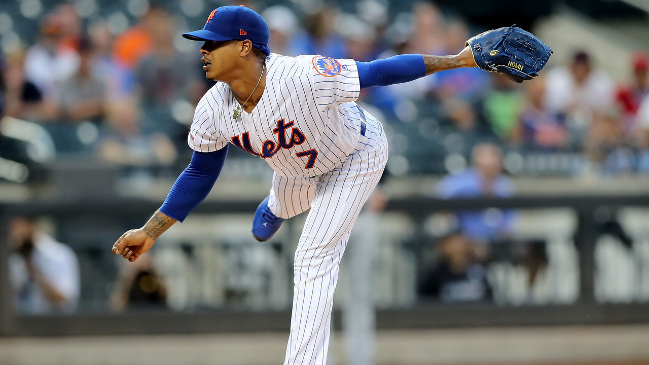NEW YORK, NEW YORK - AUGUST 21: Marcus Stroman #7 of the New York Mets delivers a pitch in the first inning against the Cleveland Indians at Citi Field on August 21, 2019 in the Flushing neighborhood of the Queens borough of New York City.