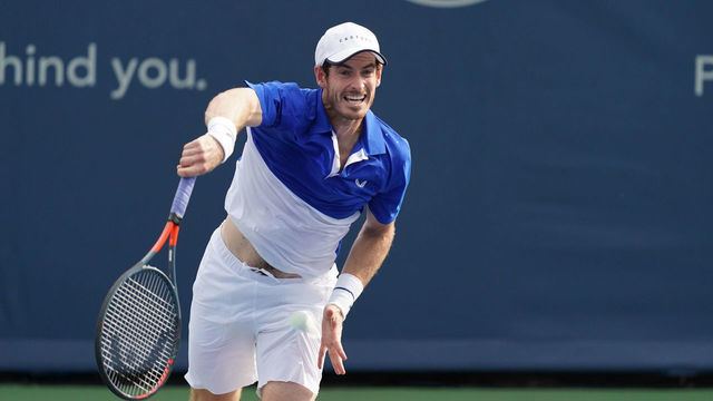 CINCINNATI, OH - AUGUST 16: Andy Murray (GBR) serves during the Western & Southern Open at Lindner Family Tennis Center on August 16th, 2019 in Mason, Ohio.