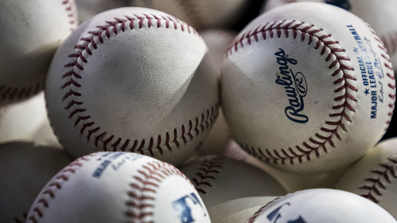 WASHINGTON, DC - AUGUST 17: A bag of Rawlings official Major League Baseballs sits in the during the sixth inning of the game between the Washington Nationals and the Milwaukee Brewers at Nationals Park on August 17, 2019 in Washington, DC.