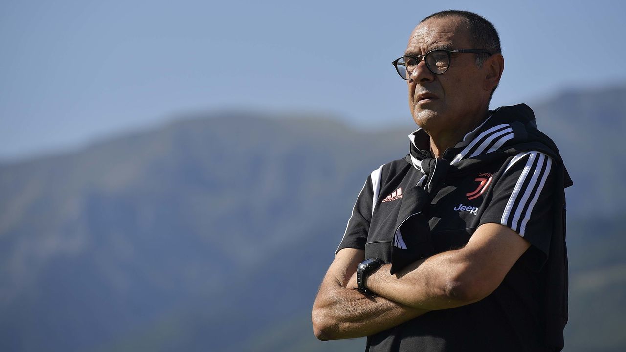 TURIN, ITALY - AUGUST 14: Juventus coach Maurizio Sarri during the Pre-season Friendly match between Juventus A v Juventus B on August 14, 2019 in Villar Perosa near Turin, Italy.