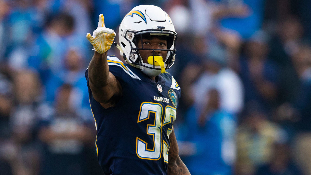 CARSON, CA - NOVEMBER 18: Los Angeles Chargers free safety Derwin James (33) during the NFL regular season game against the Denver Broncos on Sunday, November 18, 2018, at StubHub Center in Carson, CA.
