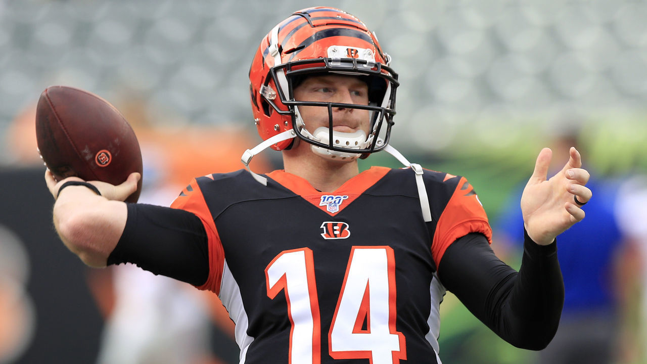 CINCINNATI, OHIO - AUGUST 22: Andy Dalton #14 of the Cincinnati Bengals throws the ball before the game against the New York Giants at Paul Brown Stadium on August 22, 2019 in Cincinnati, Ohio.