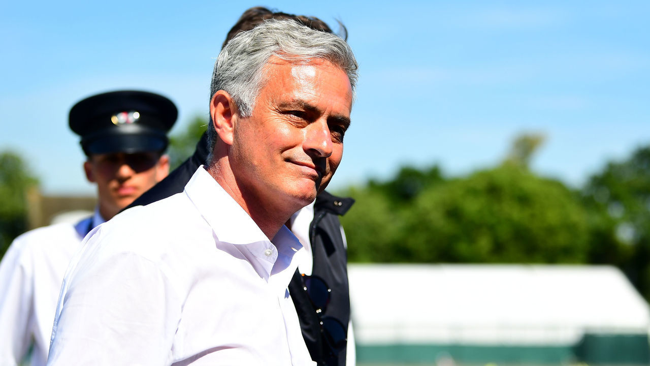 Jose Mourinho attends on day four of the Wimbledon Championships at the All England Lawn Tennis and Croquet Club, Wimbledon.