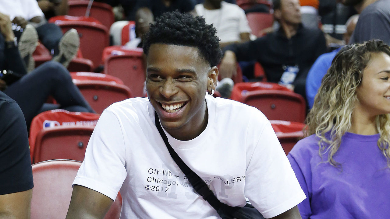 LAS VEGAS, NEVADA - JULY 08: Shai Gilgeous-Alexander of the Oklahoma City Thunder looks on courtside during the game between the New Orleans Pelicans and the Chicago Bulls during the 2019 NBA Summer League at the Thomas & Mack Center on July 08, 2019 in Las Vegas, Nevada.