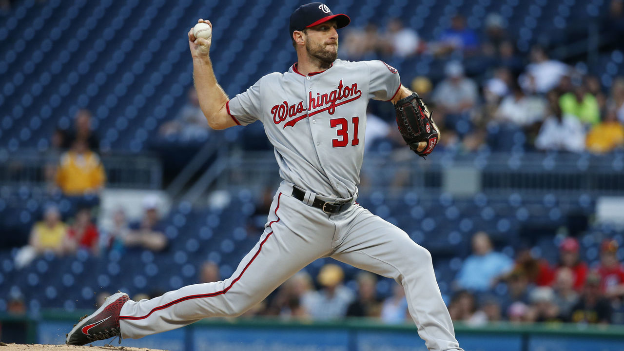 PITTSBURGH, PA - AUGUST 22: Max Scherzer #31 of the Washington Nationals pitches in the first inning against the Pittsburgh Pirates at PNC Park on August 22, 2019 in Pittsburgh, Pennsylvania.