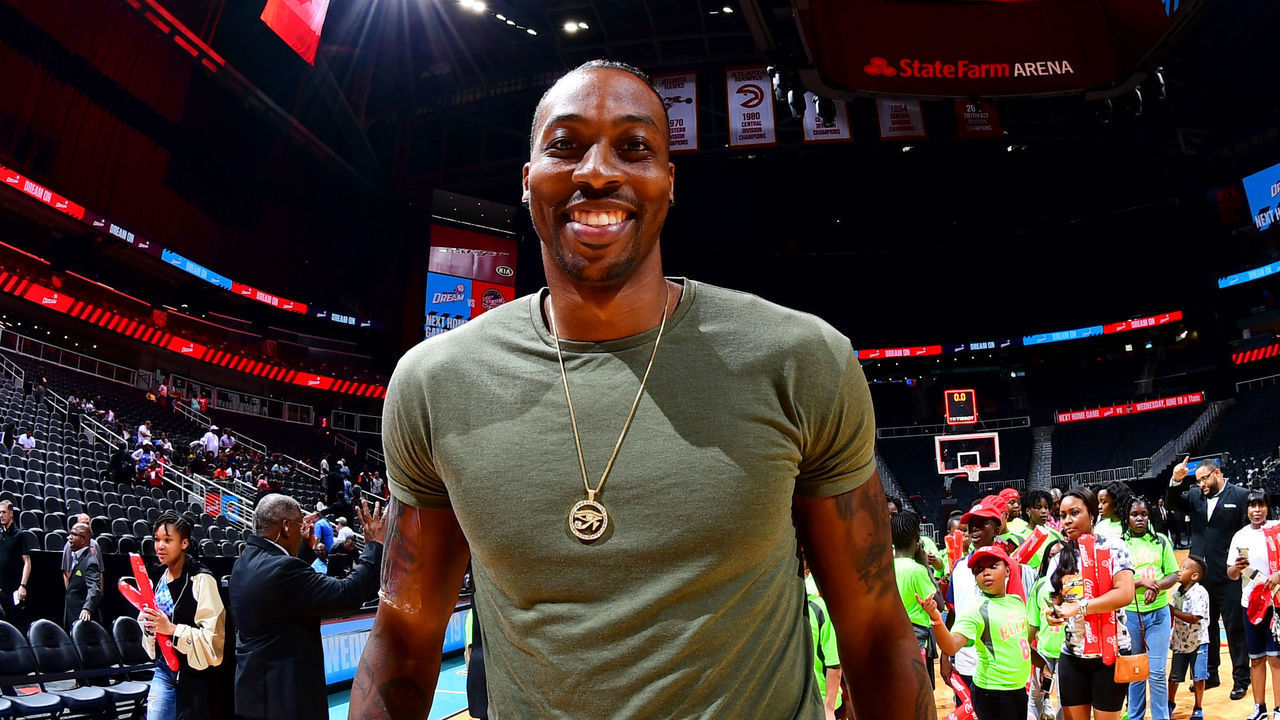 ATLANTA, GA - JUNE 9 : Dwight Howard #21 of the Washington Wizards attends a game between the Connecticut Sun and Atlanta Dream on June 9, 2019 at the State Farm Arena in Atlanta, Georgia. Mandatory Copyright Notice: Copyright 2019 NBAE