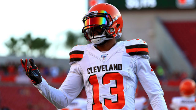 TAMPA, FLORIDA - AUGUST 23: Odell Beckham #13 of the Cleveland Browns warms up during a preseason game against the Tampa Bay Buccaneers at Raymond James Stadium on August 23, 2019 in Tampa, Florida.