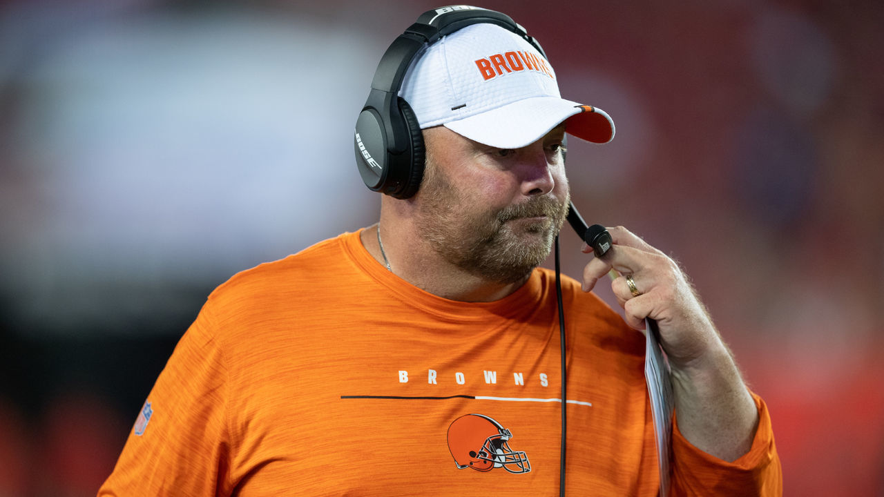 TAMPA, FL - AUGUST 23: Cleveland Browns head coach Freddie Kitchens during the second half of an NFL preseason game between the Cleveland Browns and the Tampa Bay Bucs on August 23, 2019, at Raymond James Stadium in Tampa, FL.