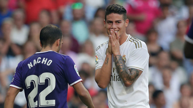 MADRID, SPAIN - AUGUST 24: James Rodriguez of Real Madrid during the La Liga Santander match between Real Madrid v Real Valladolid at the Santiago Bernabeu on August 24, 2019 in Madrid Spain