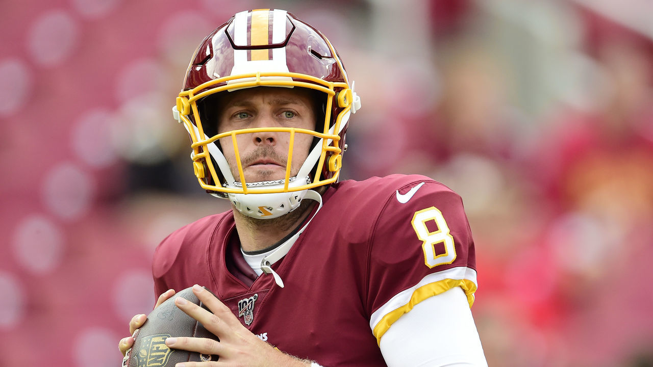 LANDOVER, MD - AUGUST 15: Case Keenum #8 of the Washington Redskins throws a pass before a preseason game against the Cincinnati Bengals at FedExField on August 15, 2019 in Landover, Maryland.
