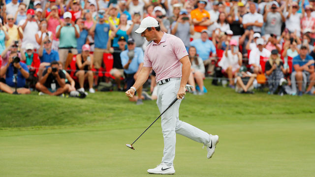 ATLANTA, GEORGIA - AUGUST 25: Rory McIlroy of Northern Ireland celebrates after winning on the 18th green during the final round of the TOUR Championship at East Lake Golf Club on August 25, 2019 in Atlanta, Georgia.