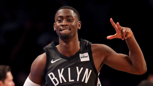 NEW YORK, NEW YORK - APRIL 20: Caris LeVert #22 of the Brooklyn Nets celebrates his shot in the second half against the Philadelphia 76ers at Barclays Center on April 20, 2019 in the Brooklyn borough of New York City.The Philadelphia 76ers defeated the Brooklyn Nets 112-108.