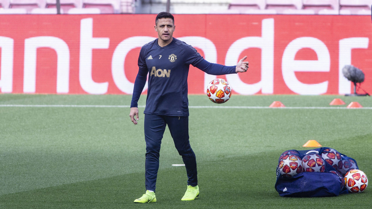07 Alexis Sanchez of Manchester United during the training session before the second leg Champions League match of Quarter final between FC Barcelona and Manchester United in Camp Nou Stadium in Barcelona 15 of April of 2019, Spain.