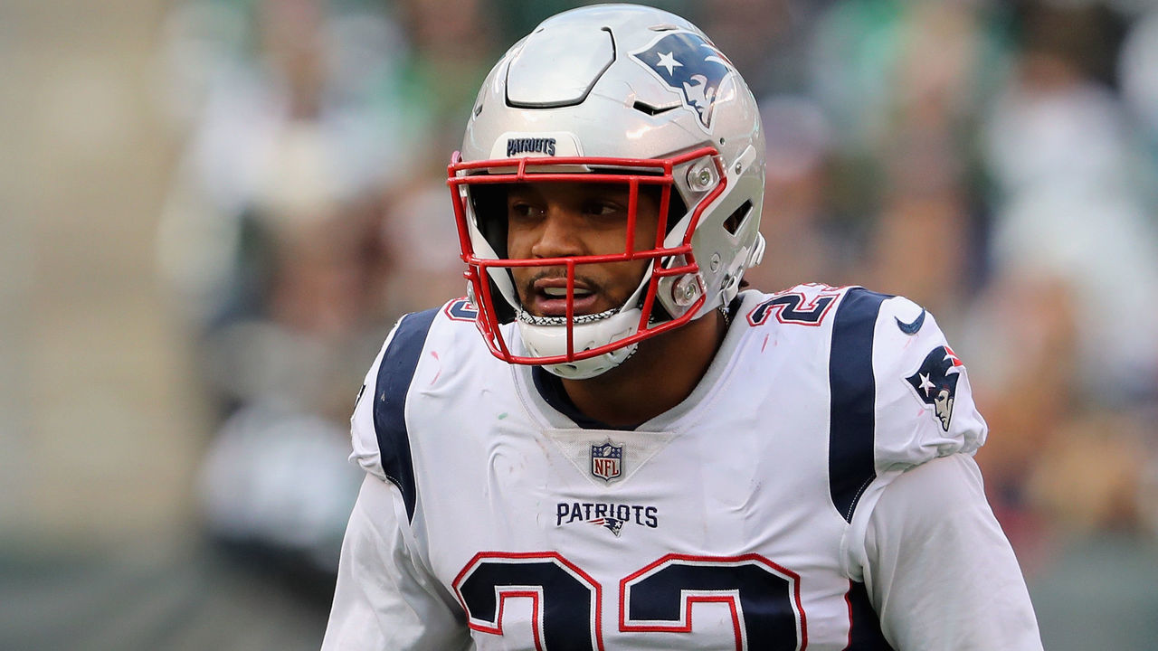 EAST RUTHERFORD, NJ - NOVEMBER 25: (NEW YORK DAILIES OUT) Patrick Chung #23 of the New England Patriots in action against the New York Jets on November 25, 2018 at MetLife Stadium in East Rutherford, New Jersey. The Patriots defeated the Jets 27-13.
