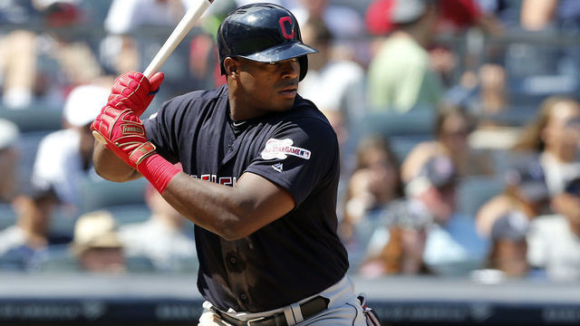 NEW YORK, NEW YORK - AUGUST 17: Yasiel Puig #66 of the Cleveland Indians in action against the New York Yankees at Yankee Stadium on August 17, 2019 in New York City. The Yankees defeated the Indians 6-5.