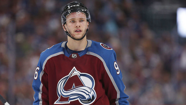 DENVER, CO - APRIL 17: Colorado Avalanche right wing Mikko Rantanen (96) during a Western Conference match-up in the first round of the Stanley Cup Playoffs on April 17, 2019 at the Pepsi Center in Denver, CO.