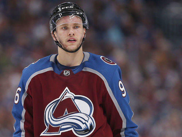 DENVER, CO - APRIL 17: Colorado Avalanche right wing Mikko Rantanen (96) during a Western Conference match-up in the first round of the Stanley Cup Playoffs on April 17, 2019 at the Pepsi Center in Denver, CO.