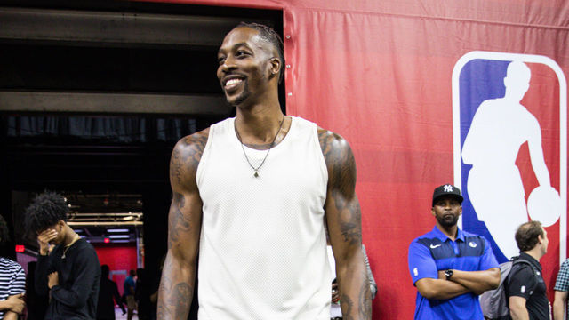LAS VEGAS, NEVADA - JULY 06: Dwight Howard smiles at the NBA Summer League on July 06, 2019 in Las Vegas, Nevada.