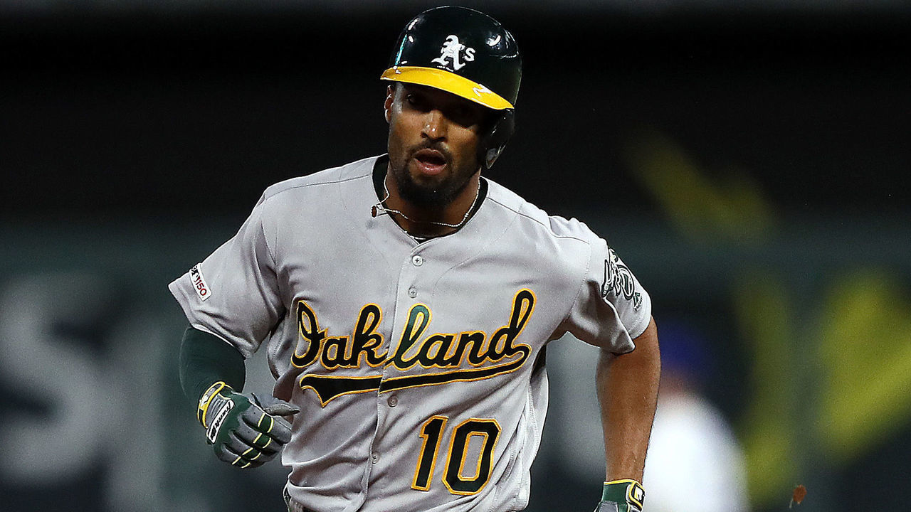 KANSAS CITY, MISSOURI - AUGUST 26: Marcus Semien #10 of the Oakland Athletics rounds the bases after hitting a three-run home run during the 3rd inning of the game against the Kansas City Royals at Kauffman Stadium on August 26, 2019 in Kansas City, Missouri.