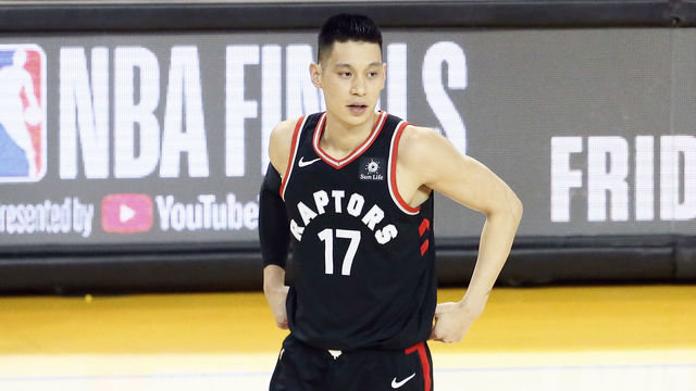 OAKLAND, CA - JUNE 5: Jeremy Lin #17 of the Toronto Raptors looks on against the Golden State Warriors during Game Three of the NBA Finals on June 5, 2019 at ORACLE Arena in Oakland, California. NOTE TO USER: User expressly acknowledges and agrees that, by downloading and/or using this photograph, user is consenting to the terms and conditions of Getty Images License Agreement. Mandatory Copyright Notice: Copyright 2019 NBAE