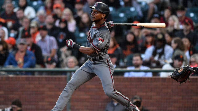 SAN FRANCISCO, CA - AUGUST 26: Arizona Diamondbacks outfielder Jarrod Dyson (1) bats during the Major League Baseball game between the Arizona Diamondbacks and the San Francisco Giants at Oracle Park in San Francisco, CA.