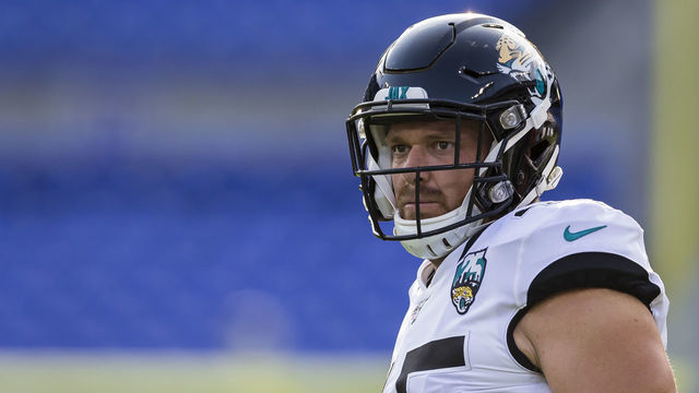 BALTIMORE, MD - AUGUST 08: Matt Overton #45 of the Jacksonville Jaguars looks on before a preseason game against the Baltimore Ravens at M&T Bank Stadium on August 08, 2019 in Baltimore, Maryland.