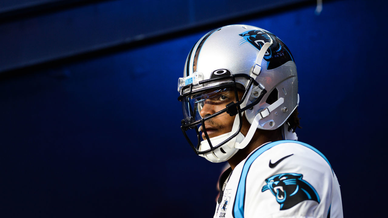 FOXBOROUGH, MA - AUGUST 22: Cam Newton #1 of the Carolina Panthers enters the field prior to the start of the preseason game against the New England Patriots at Gillette Stadium on August 22, 2019 in Foxborough, Massachusetts.