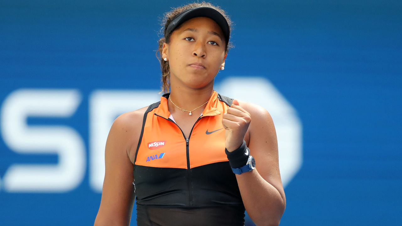 NEW YORK, NEW YORK - AUGUST 27: Naomi Osaka of Japan reacts against Anna Blinkova of Russia during their Women's Singles first round match on day two of the 2019 US Open at the USTA Billie Jean King National Tennis Center on August 27, 2019 in the Flushing neighborhood of the Queens borough of New York City.