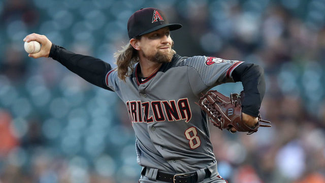SAN FRANCISCO, CALIFORNIA - AUGUST 27: Mike Leake #8 of the Arizona Diamondbacks pitches against the San Francisco Giants in the first inning at Oracle Park on August 27, 2019 in San Francisco, California.