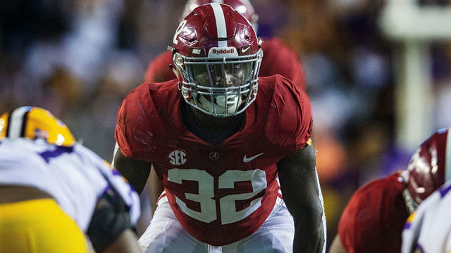 BATON ROUGE, LA - NOVEMBER 03: Alabama Crimson Tide linebacker Dylan Moses (32) during a game between the LSU Tigers and Alabama Crimson Tide on November 3, 2018 at Tiger Stadium, in Baton Rouge, Louisiana.