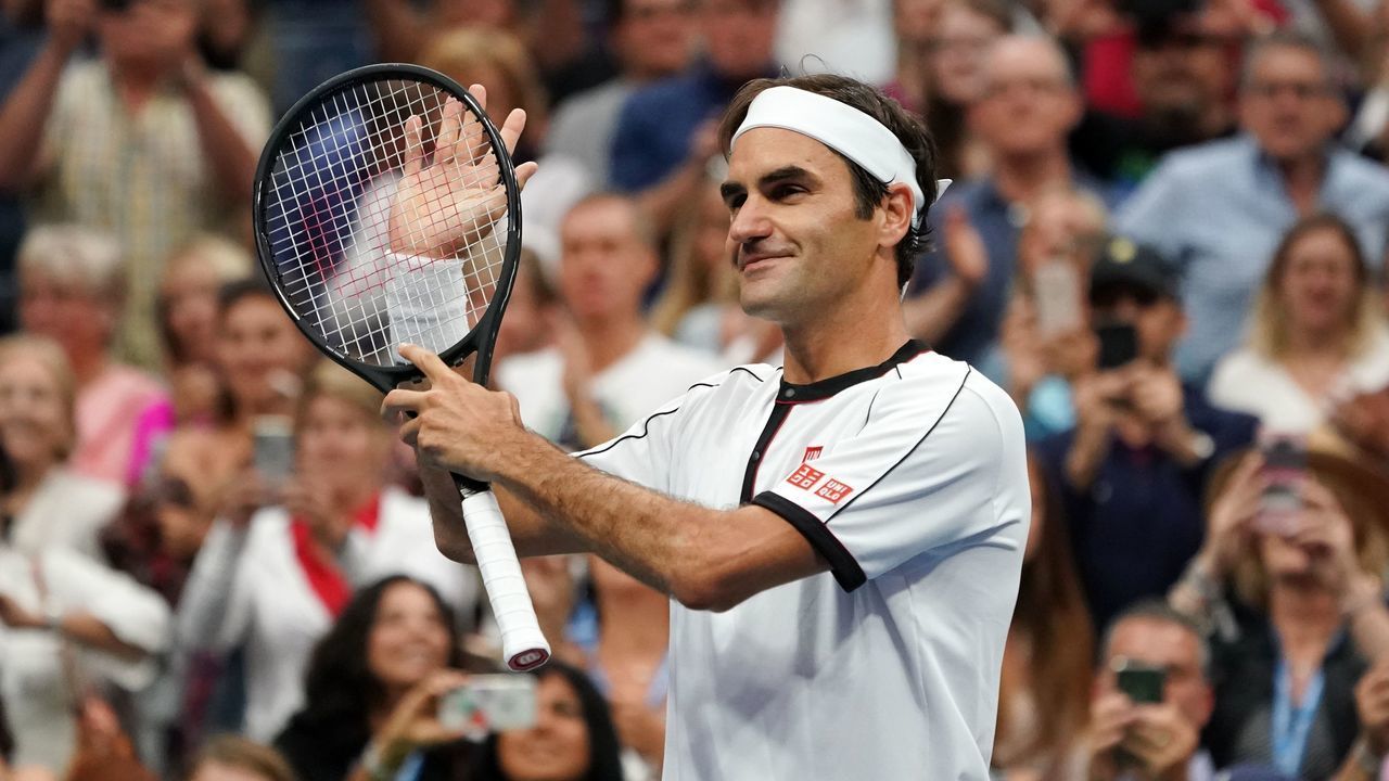 Roger Federer of Switzerland celebrates after defeating Damir Dzumhur of Bosnia and Herzegovina during their Round Two Men's Singles match at the 2019 US Open at the USTA Billie Jean King National Tennis Center in New York on August 28, 2019.
