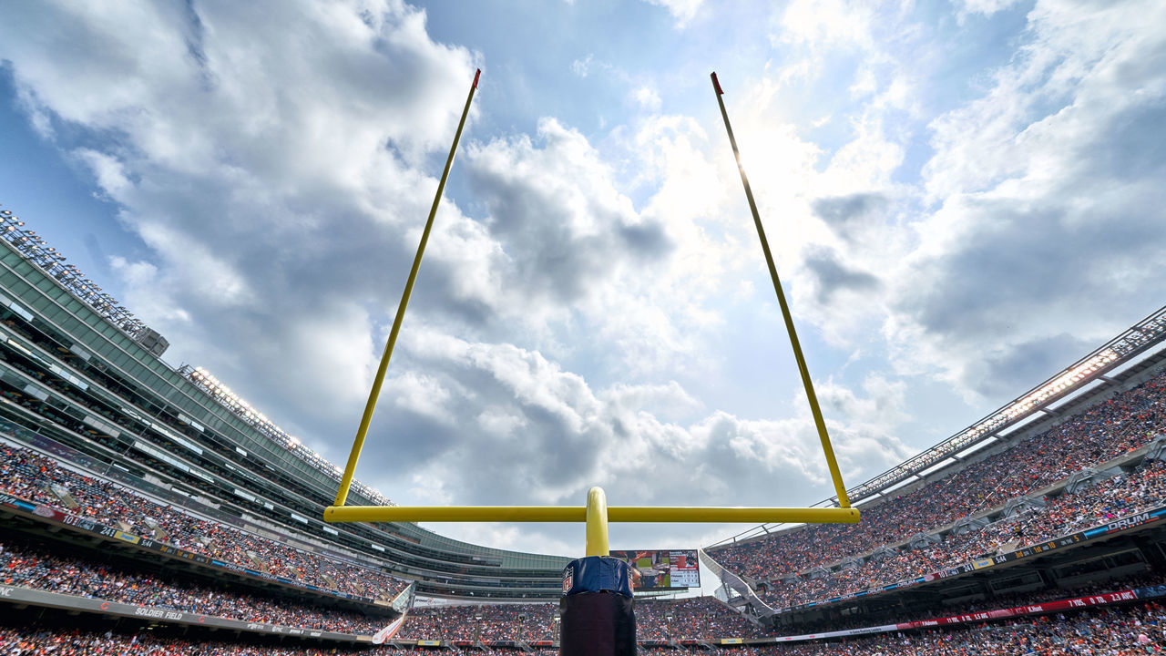 CHICAGO, IL - AUGUST 25: A general view of Soldier Field and a goal post is seen during game action in a preseason NFL game between the Kansas City Chiefs and the Chicago Bears on August 25, 2018 at Soldier Field in Chicago IL.