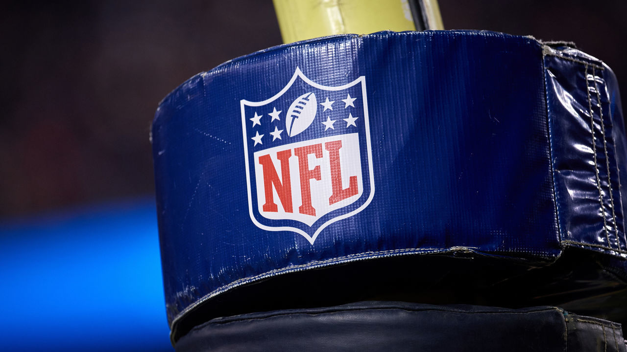 CHICAGO, IL - NOVEMBER 18: A detailed view of the NFL crest logo is seen on a goal post pad in action during a NFL game between the Chicago Bears and the Minnesota Vikings on November 18, 2018 at Soldier Field, in Chicago, Illinois.