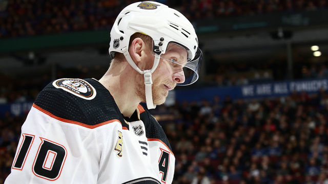 VANCOUVER, BC - FEBRUARY 25: Corey Perry #10 of the Anaheim Ducks skates up ice during their NHL game against the Vancouver Canucks at Rogers Arena February 25, 2019 in Vancouver, British Columbia, Canada. "n