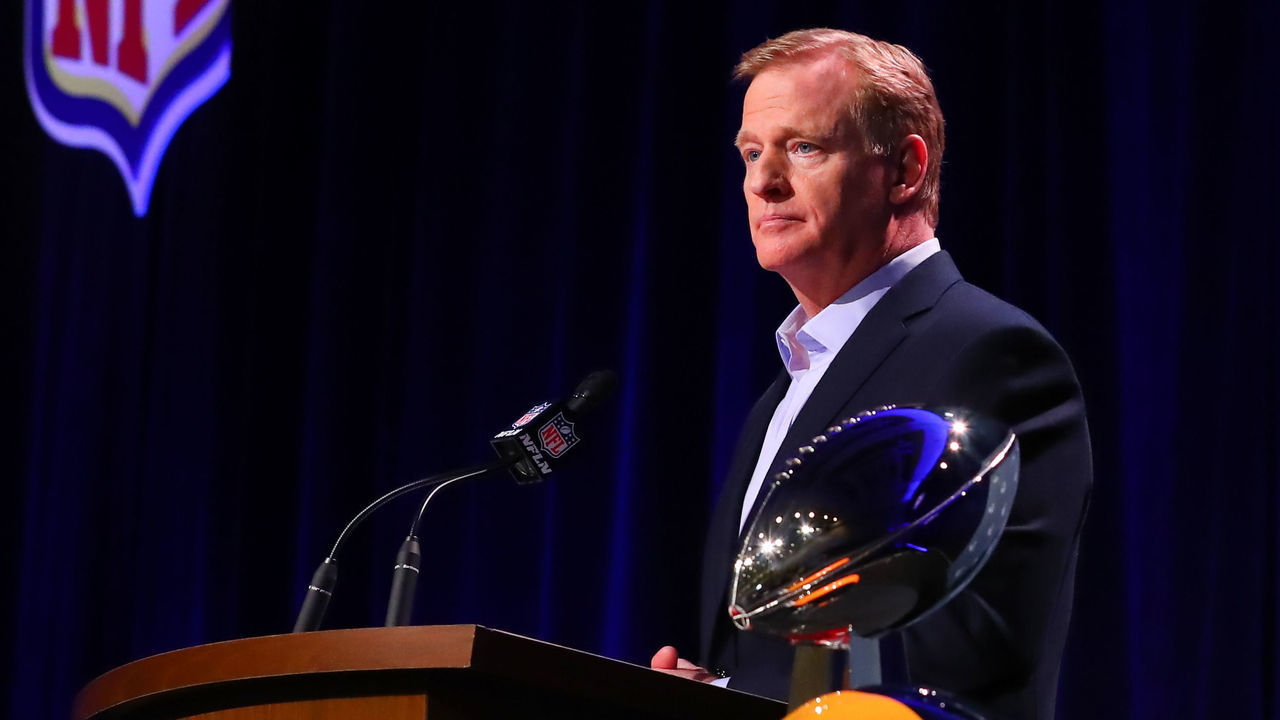 ATLANTA, GA - JANUARY 30: National Football League Commissioner Roger Goodell speaks during the Commissioner's Press Conference during Super Bowl LIII week on January 30, 2019 at the Georgia World Congress Center in Atlanta GA.