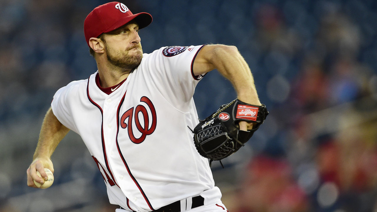 WASHINGTON, DC - AUGUST 28: Max Scherzer #31 of the Washington Nationals pitches in the second inning against the Baltimore Orioles during the interleague game at Nationals Park on August 28, 2019 in Washington, DC.