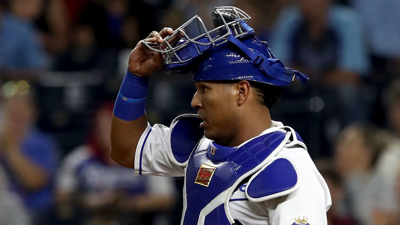 KANSAS CITY, MO - SEPTEMBER 12: Catcher Salvador Perez #13 of the Kansas City Royals in action during the game against the Chicago White Sox at Kauffman Stadium on September 12, 2018 in Kansas City, Missouri.
