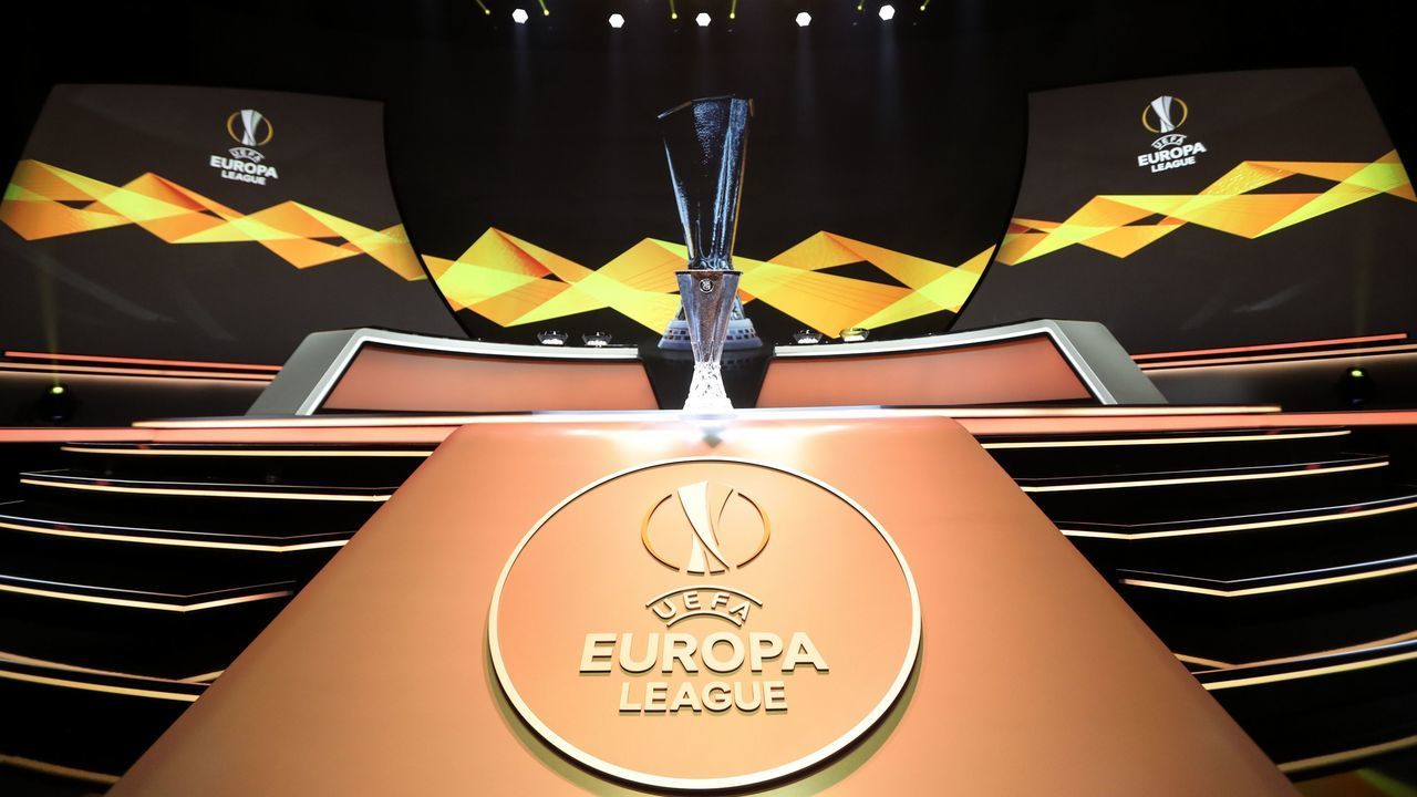 The Europa League Trophy stands on display during the UEFA Europa Cup football group stage draw ceremony in Monaco on August 30, 2019.