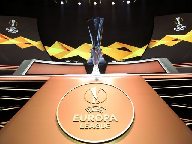 The Europa League Trophy stands on display during the UEFA Europa Cup football group stage draw ceremony in Monaco on August 30, 2019.